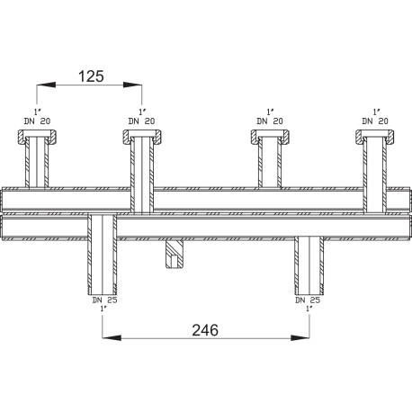 Rozdzielacz grup pompowych dwuobwodowy GPO DN20 125 mm